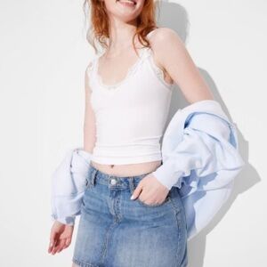 Wild Fable Women’s White Lace Trim Ribbed Camisole Tank Top Size M NWT